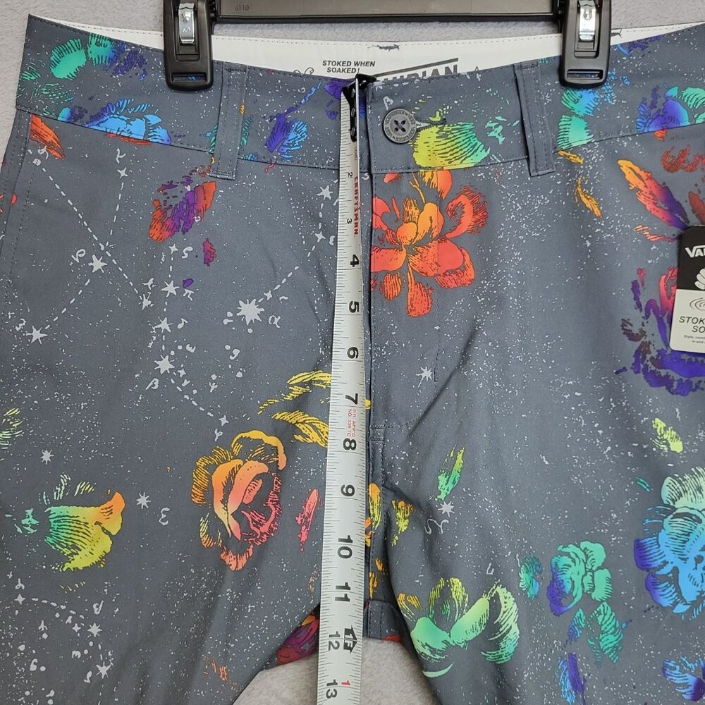 Vans Shorts Mens 30 Gray Floral Vanphibian Hybrid Board Swim Trunks Surf Beach - Picture 4 of 15
